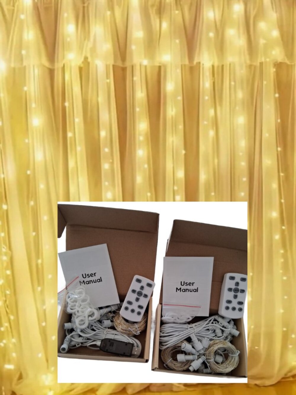 NEW 2 Boxes of 300 White LED Curtain Lights w' Remote USB Powered 9.8' x 9.8'